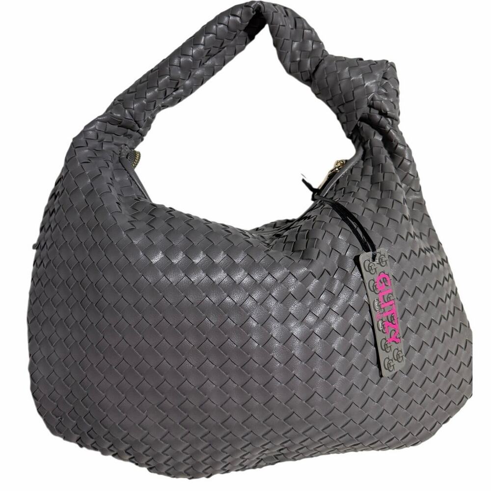GLITZY Gray Woven Hobo Bag Large Slouchy Shoulder Purse Vegan Leather NWT